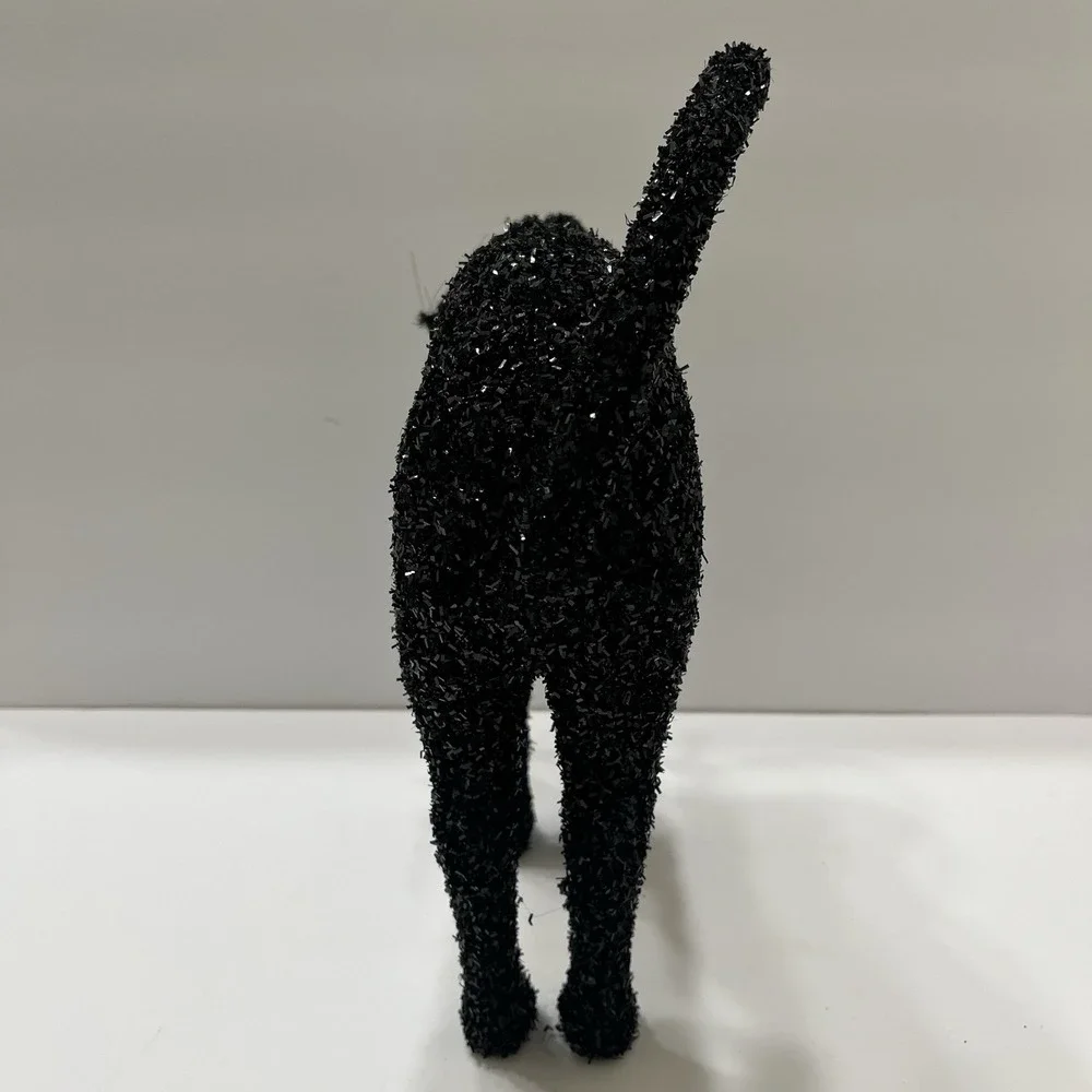 Halloween Black Table Cat Sparkly Black Tinsel Rhinestone Collar Eyes Ears 12